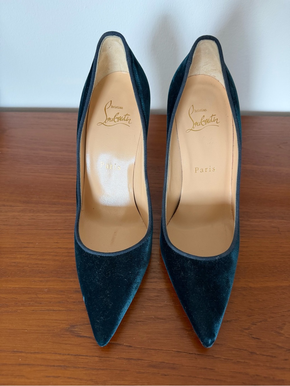 Christian Louboutin Teal Velvet Pointed-Toe Pumps
